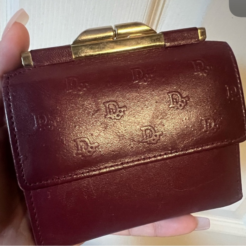 Dior Burgundy Leather Wallet with Gold Clasp - Picture 1 of 4